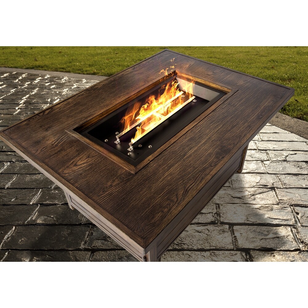 Aluminum Propane Outdoor Fire Table with Stained Wood Look Finish