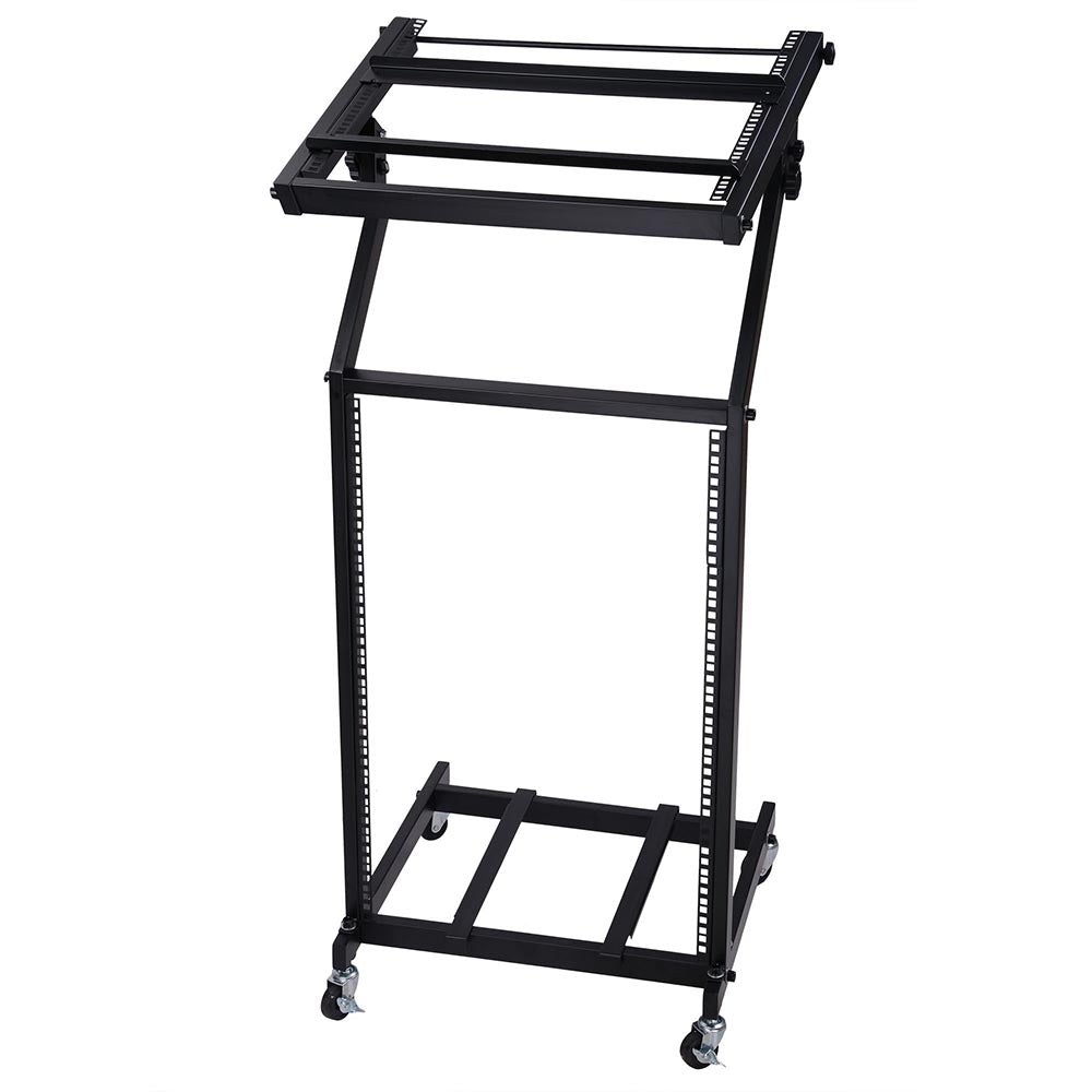 Yescom 19in 16U Stage Rolling Audio Mixer Stand Rack Cart w/ 4 Poles