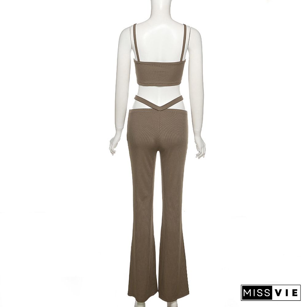 Sexy Camisole Corset Crop Top Flare Pants Set