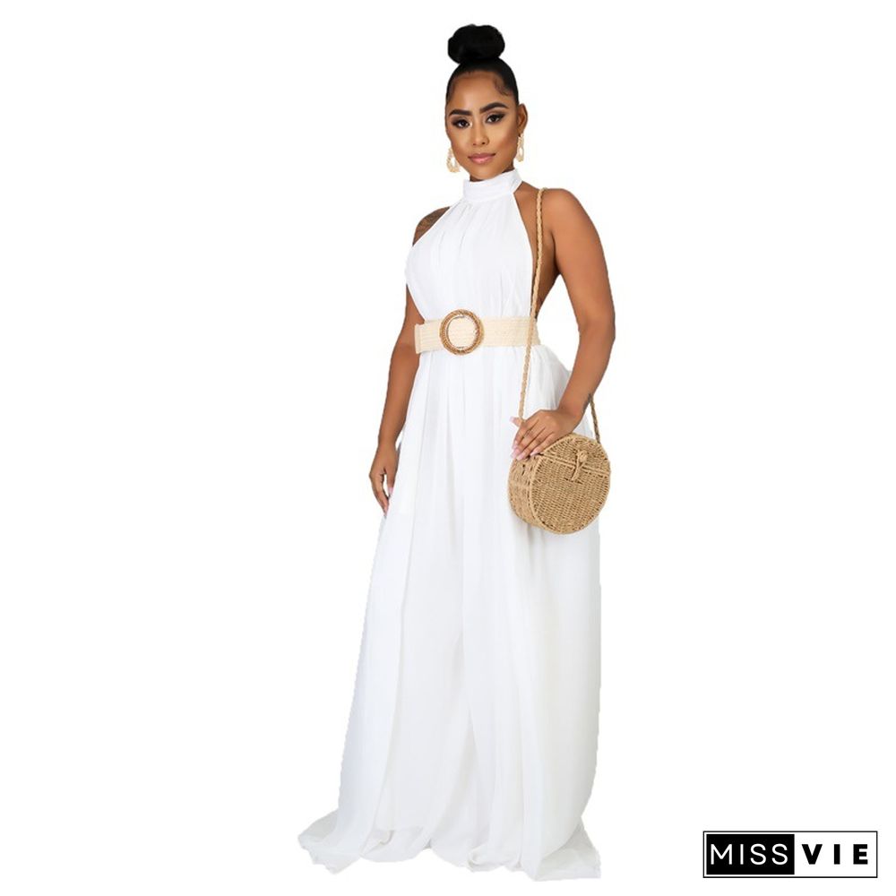 Halter Neck Backless Loose Wide Leg Jumpsuit