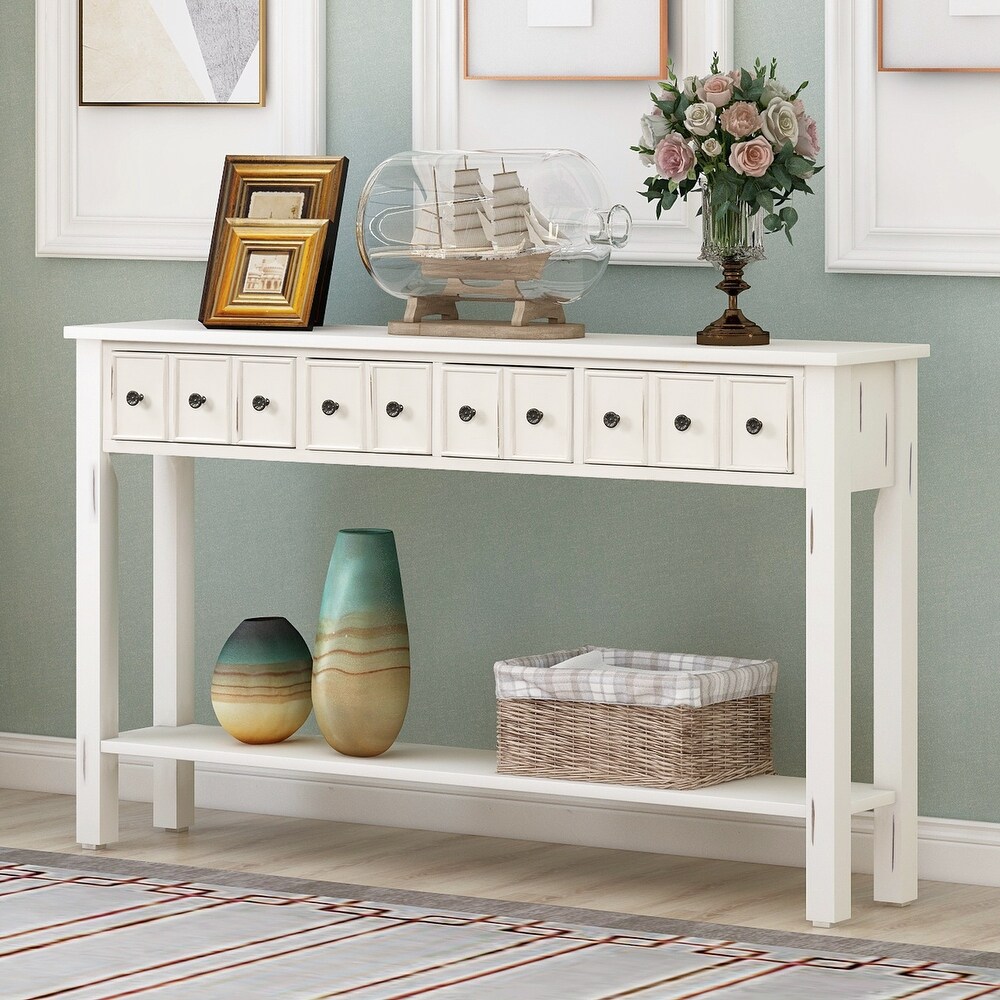 White 60 inch Vintage Wood Console Table