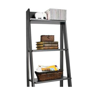 Adeptus 62.2 in. Black Wood 5-shelf Ladder Bookcase with Open Back 95078