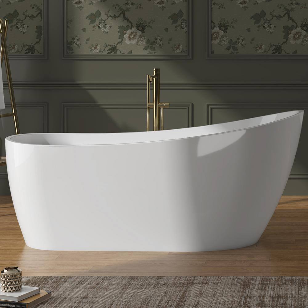 Golden Vantage Freestanding 66.9 in. Fiberglass Flatbottom Modern Stand Alone Non-Whirlpool Bathtub in Glossy White BTKW91