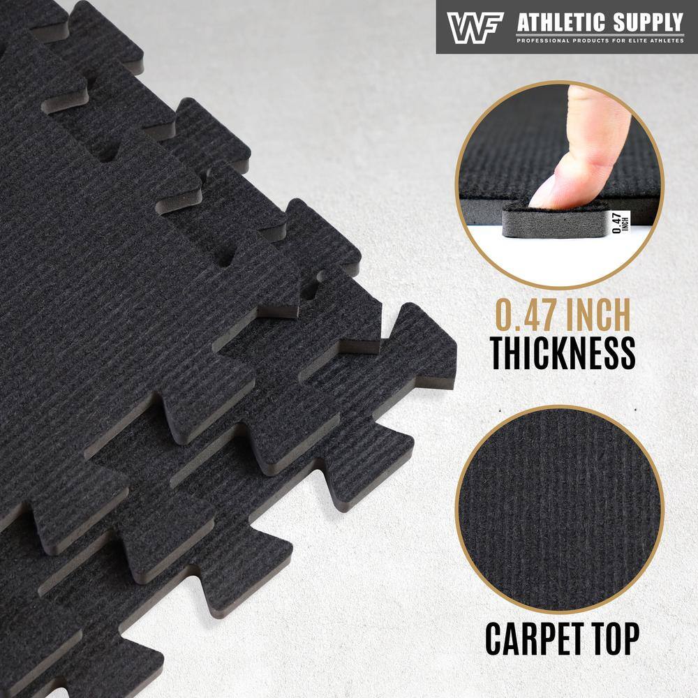 CAP Black Carpet Texture Top 24 in. x 24 in. x 12 mm Interlocking Tiles for Home Gym Kids Room and Living Room (96 sq. ft.) MTS4-1206C-BK