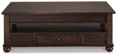 Signature Design by Ashley Barilanni Traditional Lift Top Coffee Table with 1 Storage Drawer, Open Shelf and Hidden Storage, Dark Brown