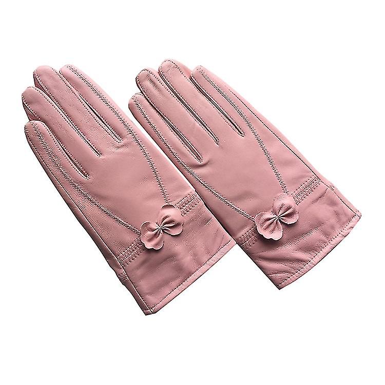 Winter Warm Pu Leather Gloves，luxury Ladies Womens Soft With Fur Fleece Lined Touchscreen Designed Texting Driving Windproof Gloves1setpink