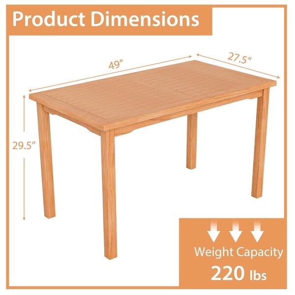 Costway Patio Rectangle Dining Table Indonesia Teak Wood Spacious