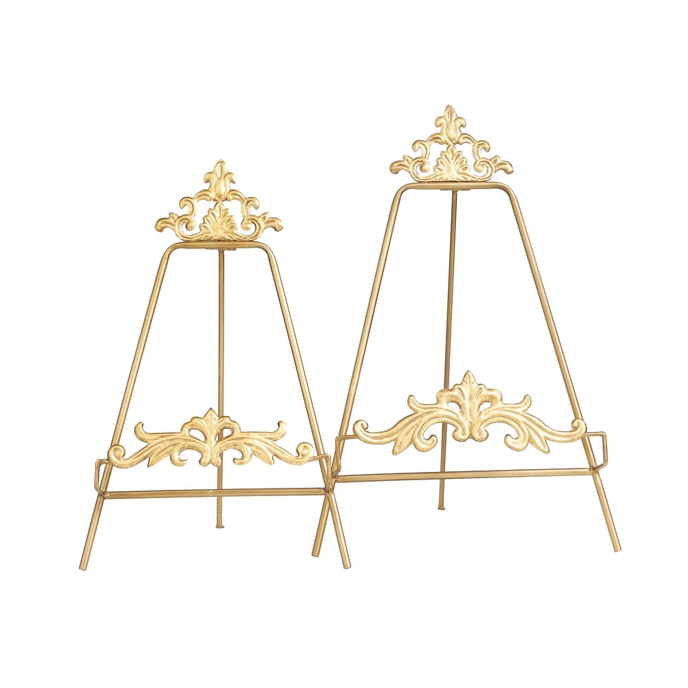 Gold Metal Ornate Arabesque Tabletop Scroll Easel (Set of 2)