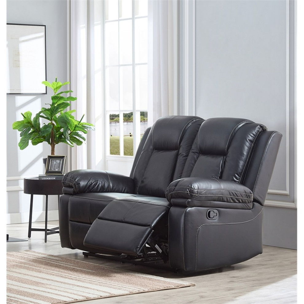 Legend Vansen Modern Air Faux Leather Recliner Loveseat in Black   Contemporary   Loveseats   by Homesquare  Houzz