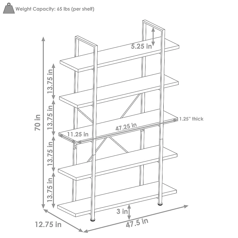 Sunnydaze 5-tier Bookshelf With Wood Veneer Shelves