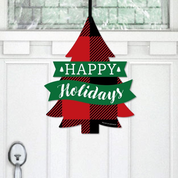 Big Dot Of Happiness Holiday Plaid Trees Hanging Porch Buffalo Plaid Christmas Party Outdoor Decorations Front Door Decor 1 Piece Sign