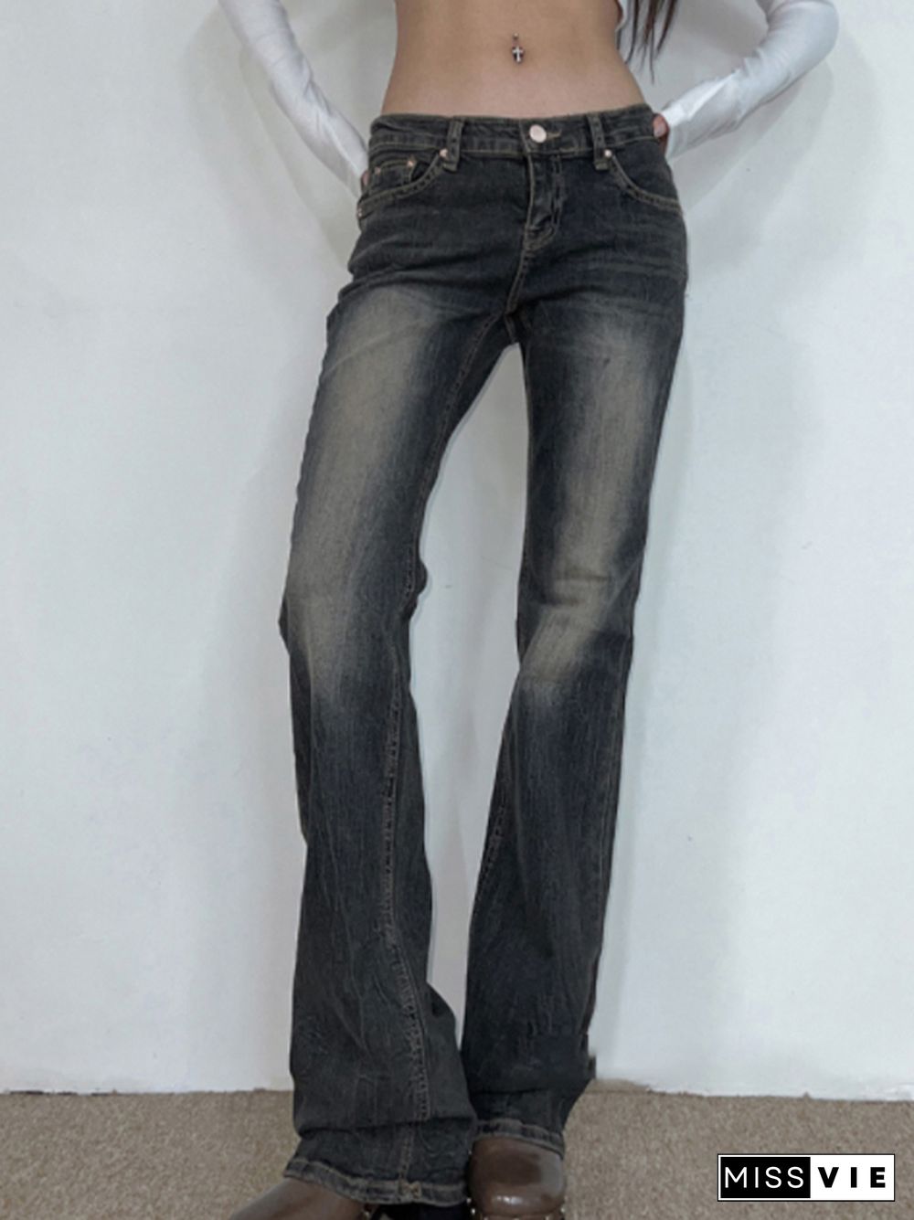 Vintage Low Rise Wash Flare Jeans