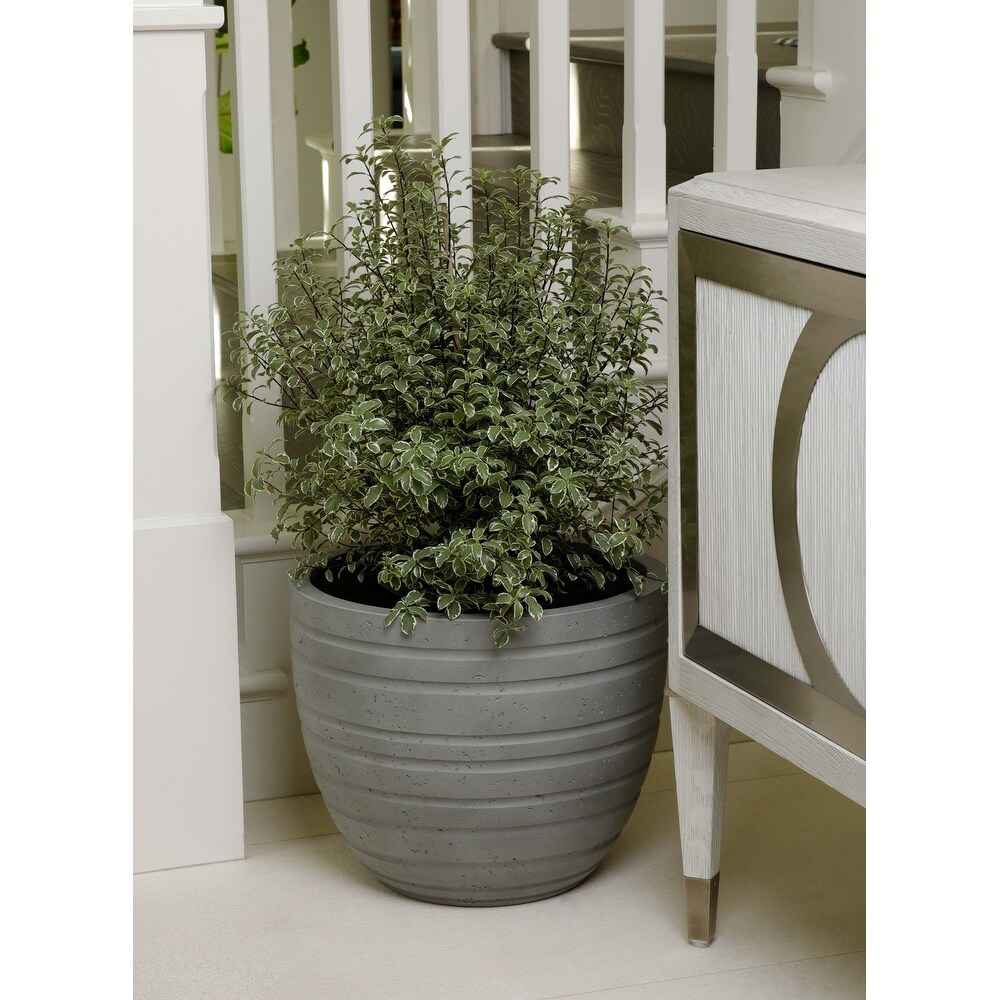 Indoor/Outdoor Large Nordic Minimalist Fiberstone Lightweight Round Planter Pot   21  18  15 inch Cement Finish