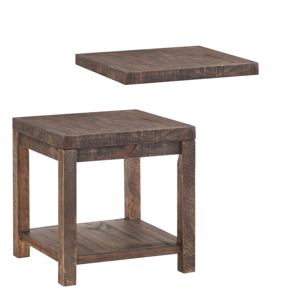 Wooden End Table with One Shelf， Taupe Brown