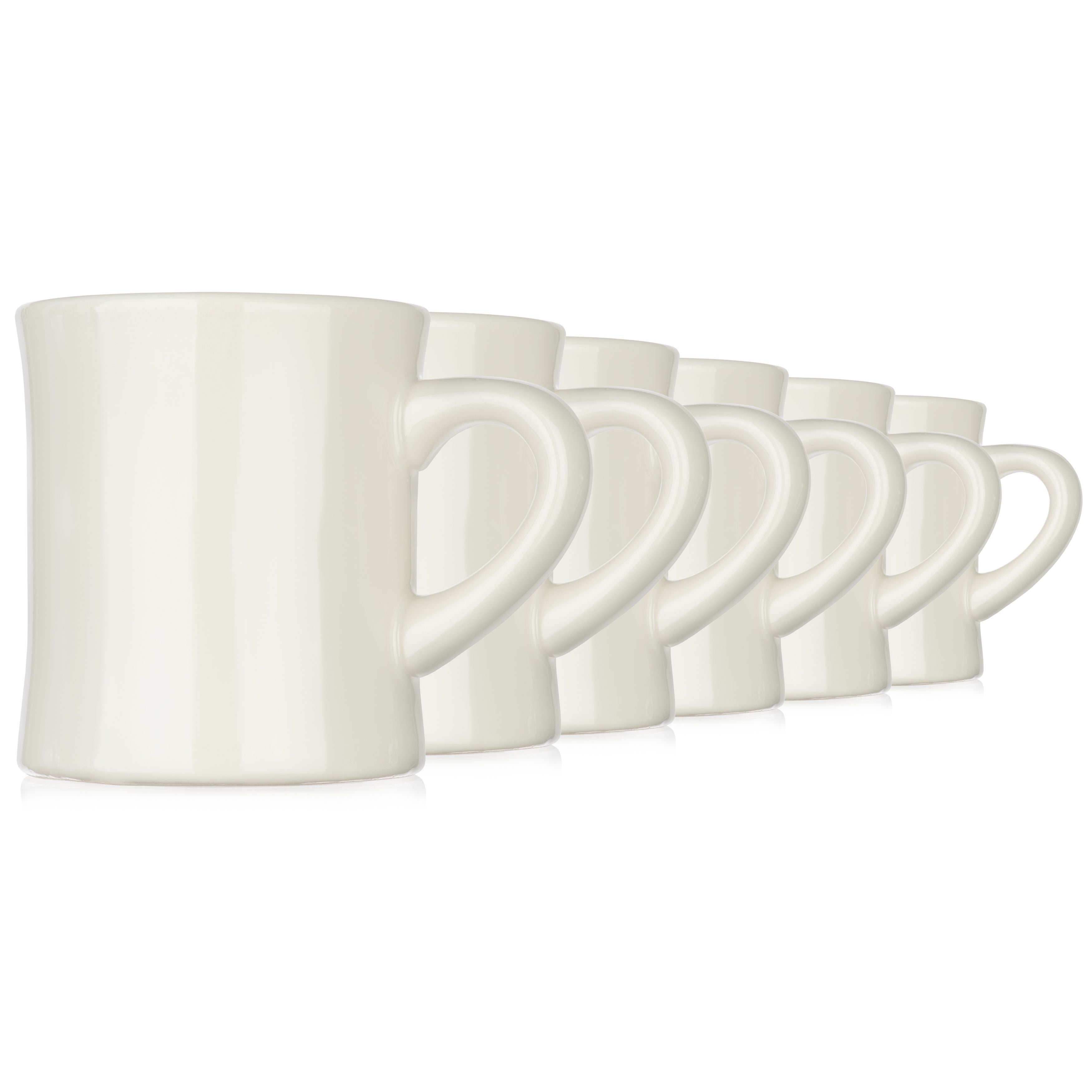 Coletti Diner Coffee Cups Set of 6， Ceramic White Mugs for Retro Kitchen