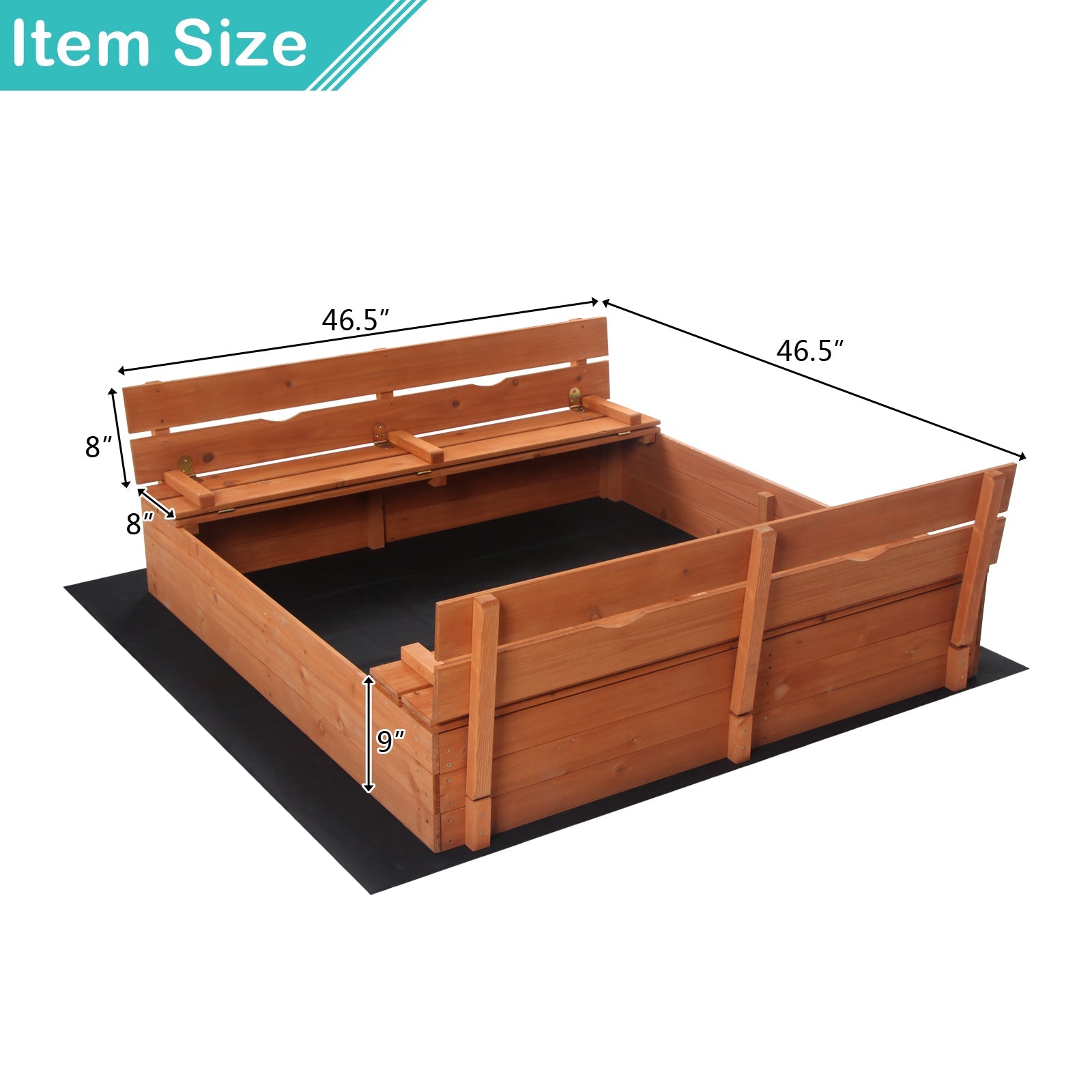 JOYMOR 47x47inch Kids Large Wooden Sandbox with Bench Seats, Children Outdoor Playset, Outdoor Cedar Sandbox with Bottom Liner, Convertible Square Sandbox for Backyard, Home, Lawn