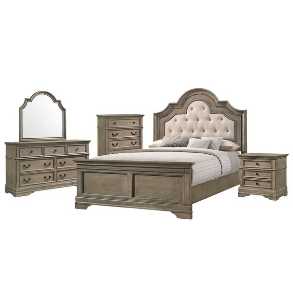 Wooden California King Bedroom Set in Wheat and Beige - - 36135680