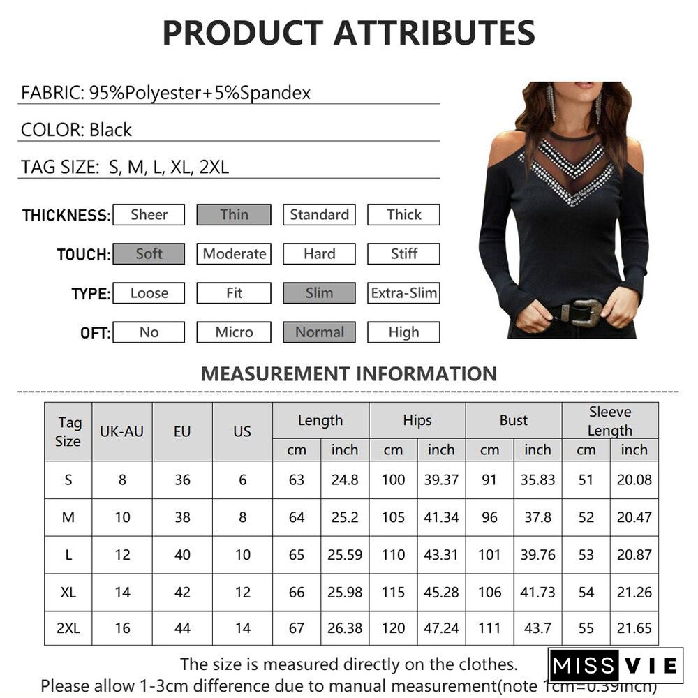 Women Elegant Office Lady Solid Tops Sequins Stitching Mesh Off Shoulder Casual Sexy Long Sleeve Shirt Female Fashion Tees