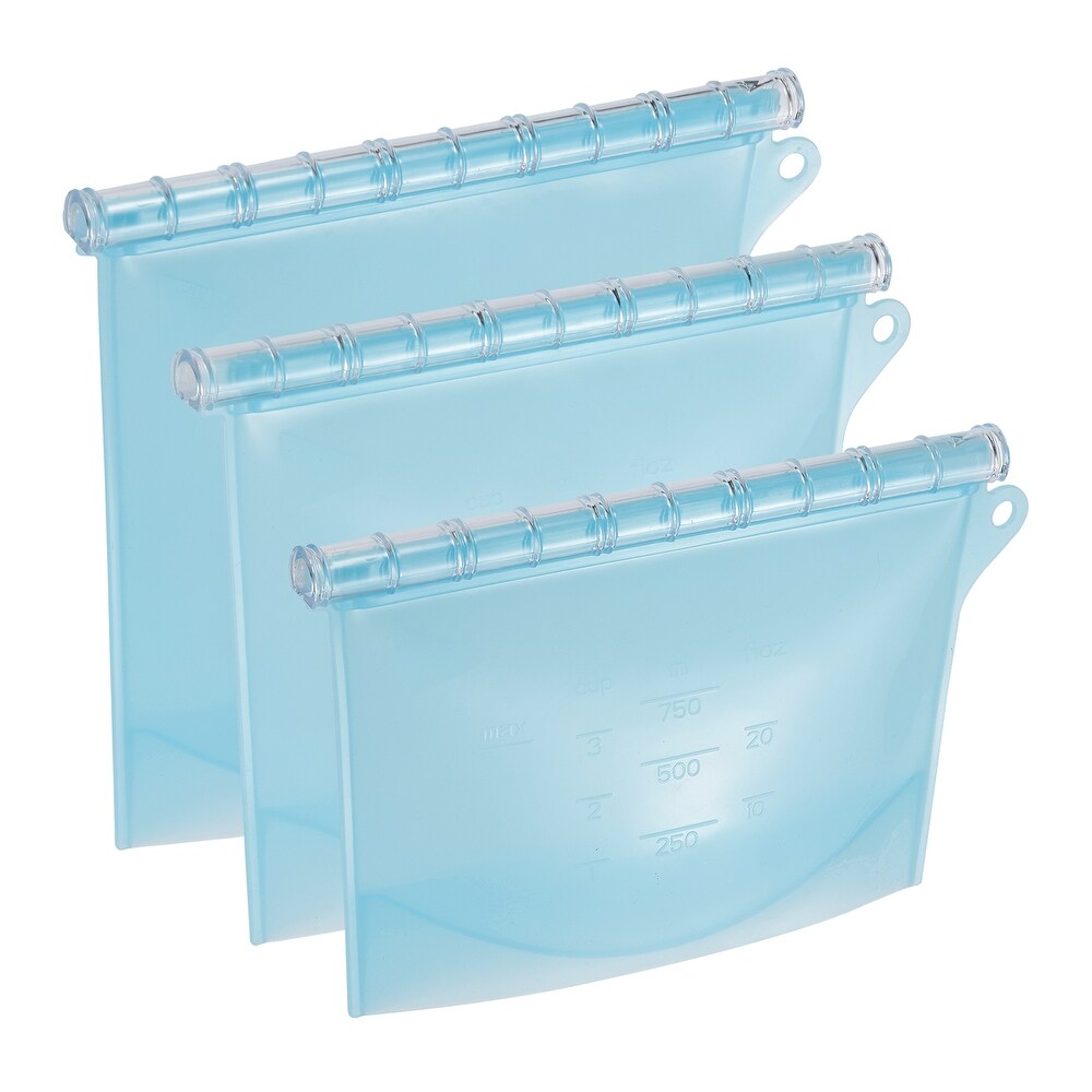 Reusable Silicone Food Storage Bags Freezer Bag Leak Proof Blue(3Pcs)   Blue