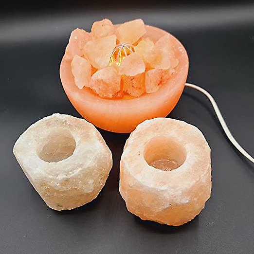 Himalayan salt fire bowl chunks lamp with 2x tea light holders