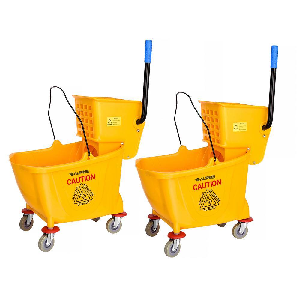 Alpine Industries 36 Qt. Yellow PVC Mop Bucket with Side Wringer (2-Pack) 462-2PK