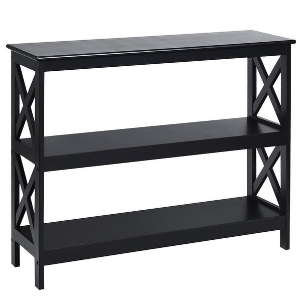 Costway 3-Tier Console Table x-Design Bookshelf Sofa Side Accent Table - 39.5'' x 12'' x 31.5''