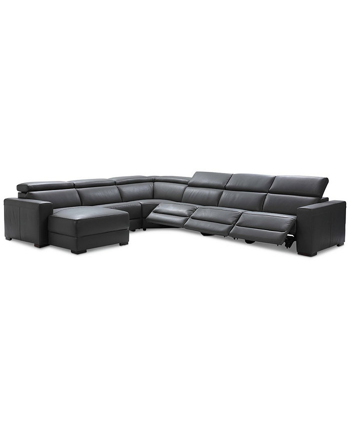 Furniture Nevio 6-pc Leather Sectional Sofa with Chaise 3 Power Recliners and Articulating Headrests