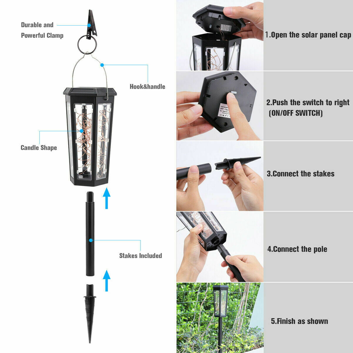 2PCS LED Solar Hanging Lights Waterproof Auto on/off Patio Landscape Lantern Lamps， ABS， Black