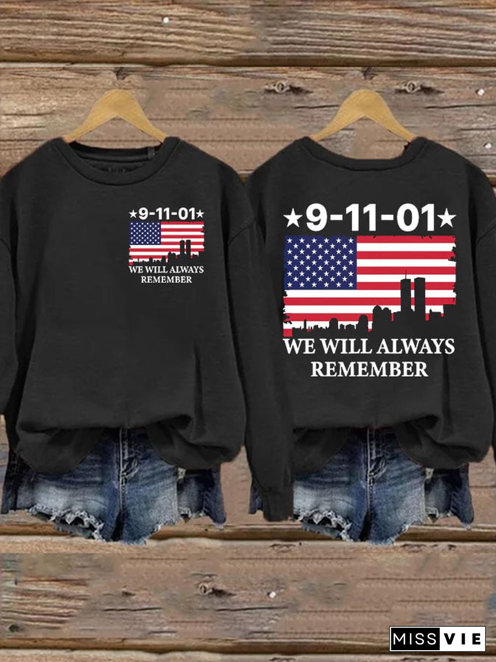 Women's Casual We Will Always Remember Never Forget 911 Print Long Sleeve Sweatshirt