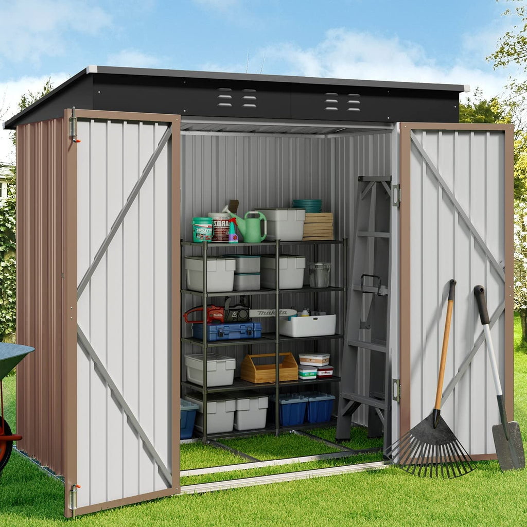 Aiho 6' x 4' Metal Outdoor Storage Shed with Double Lockable Doors for Backyard Patio Lawn - Light Brown