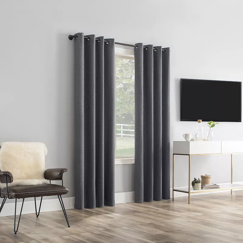 Sun Zero Tresello 100% Blackout Tonal Textured Draft Shield Fleece Insulated Grommet Window Curtain