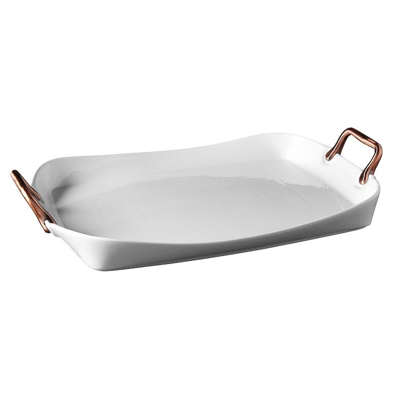 Denmark White Serving Tray with Copper Handles