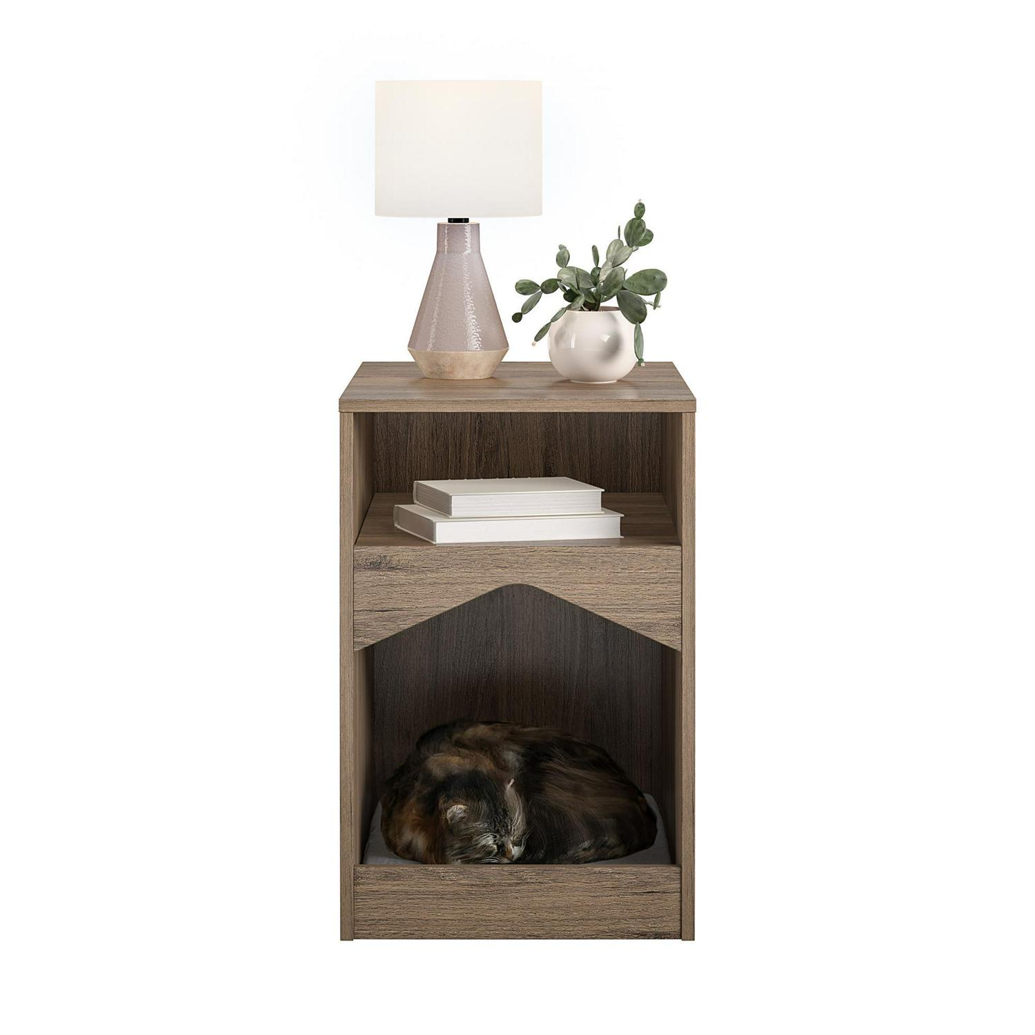 Ollie and Hutch Roscoe Cat House End Table Rustic Oak  Crowdfused