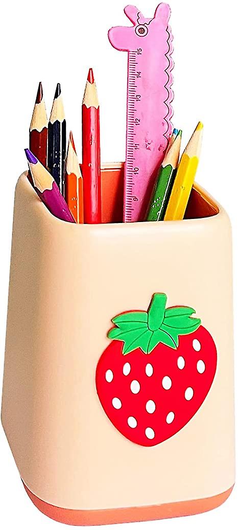 Cute Pen Holder For Desk， Pencil Pen Cup Holder For Desk Kids， Home Accessory Office Storage Women Makeup Brush Organizer Lovely (strawberry)