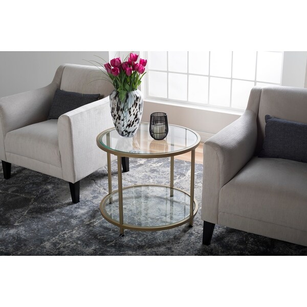 Carbon Loft Heimlich Round Glass Side Table with Metal Frame