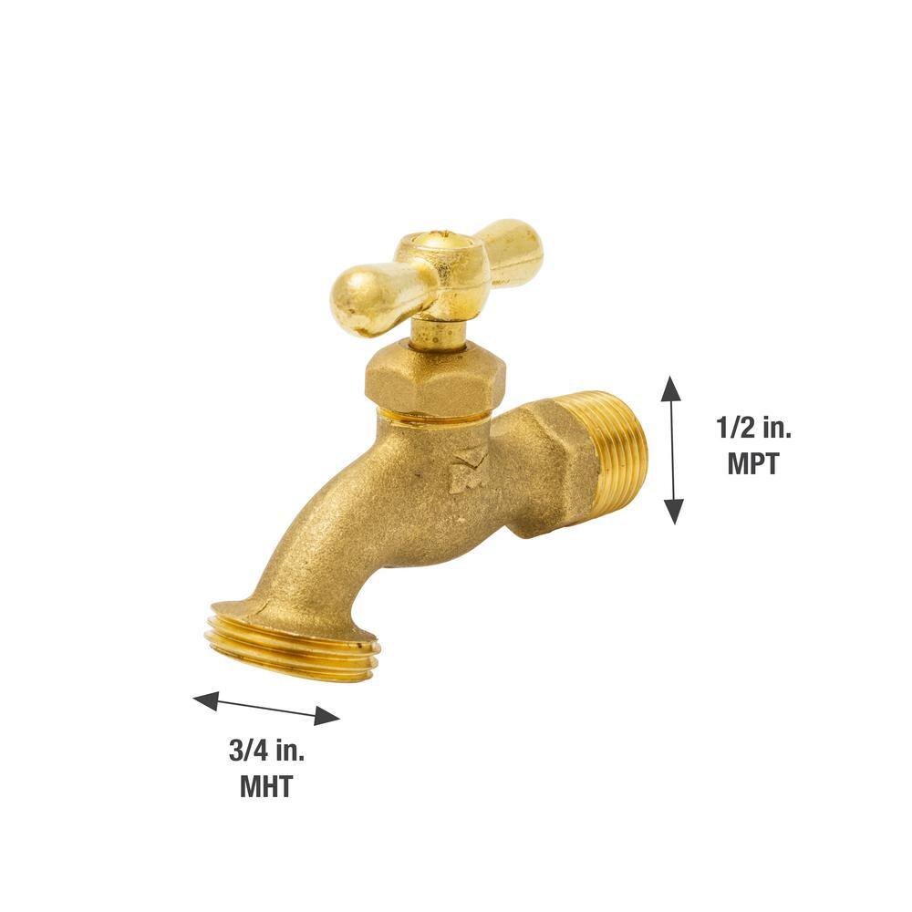 Everbilt 12 in. x 34 in. MIP x MHT Brass Hose Bibb Valve 103-003EB