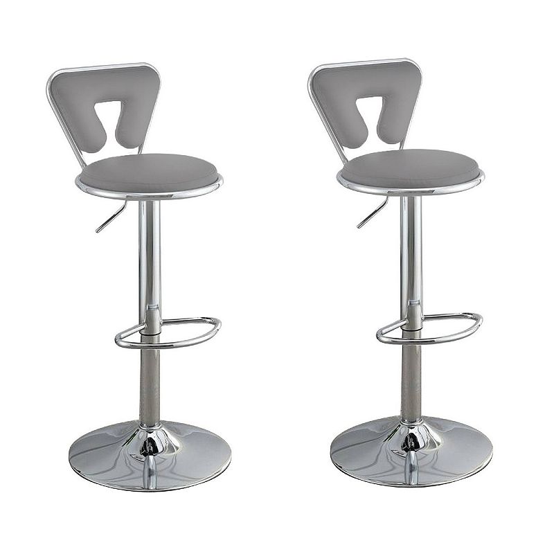 Adjustable Barstool with Round Seat and Stalk Support， Set of 2， Gray