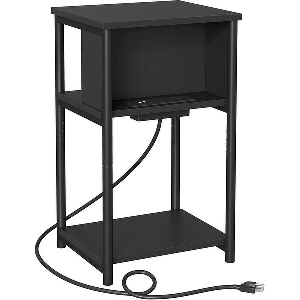 VASAGLE Side Table with Charging Station (3-Tier)