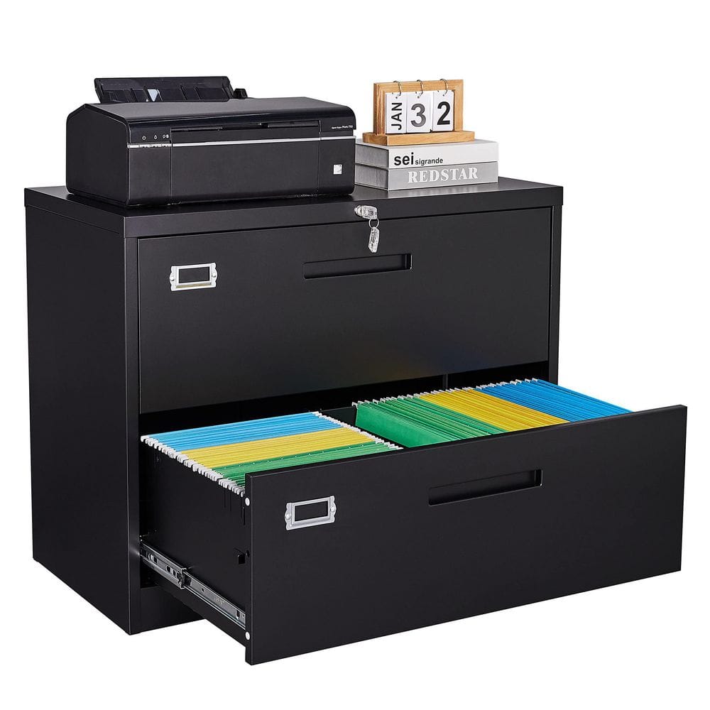 Zeus  Ruta Black File Cabinet 2-Drawer with Lock Locking Metal Lateral Filing Cabinet for Home Office ZeusOffice111BK