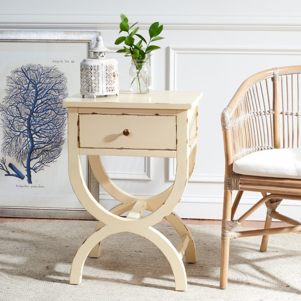 Casey Accent Table With Storage Drawer Distressed Vanilla   Farmhouse   Side Tables And End Tables   by Peachtree Fine Furniture  Houzz