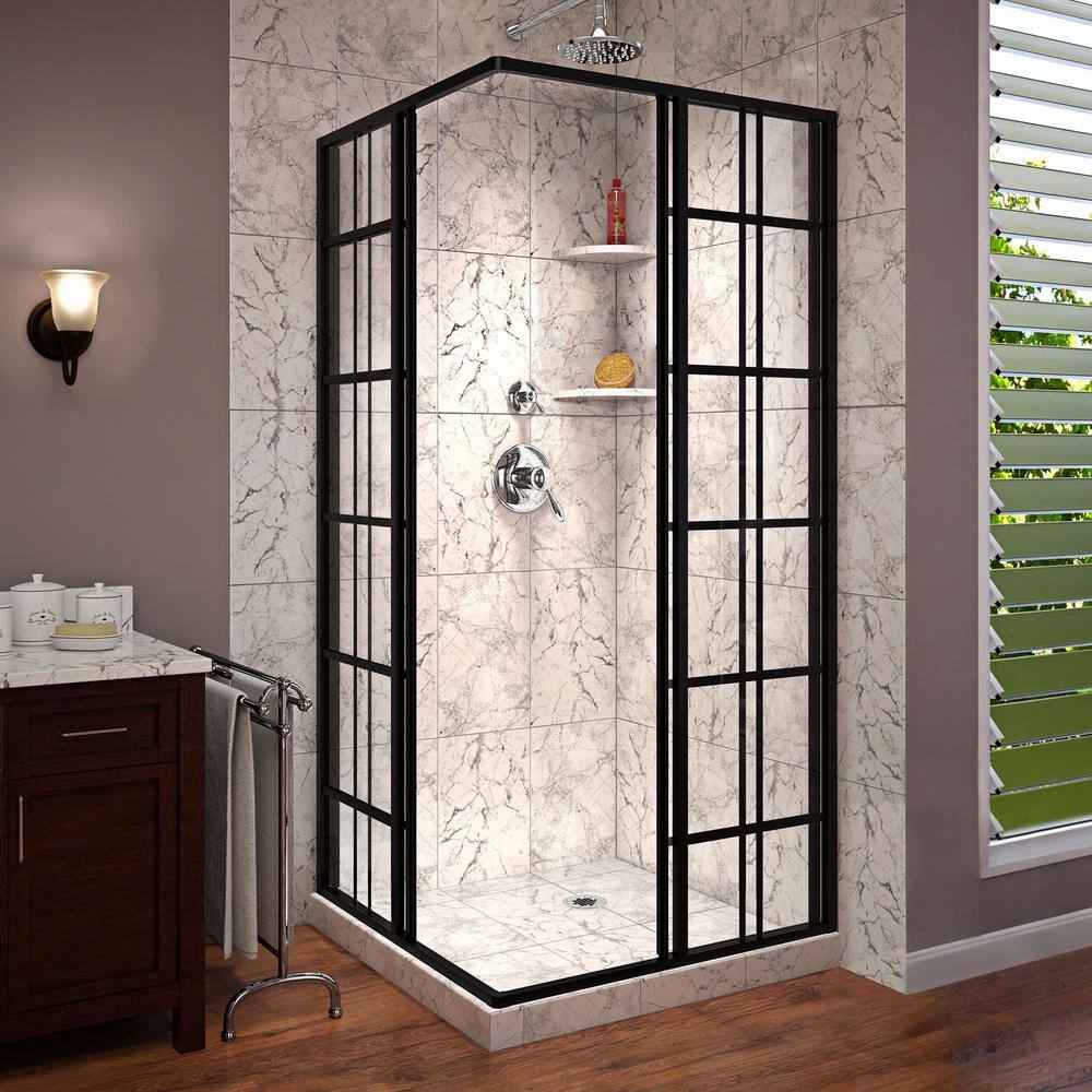 DreamLine French Corner 34-12 in. x 34-12 in. x 72 in. Framed Corner Sliding Shower Enclosure in Satin Black SHEN-8134340-89