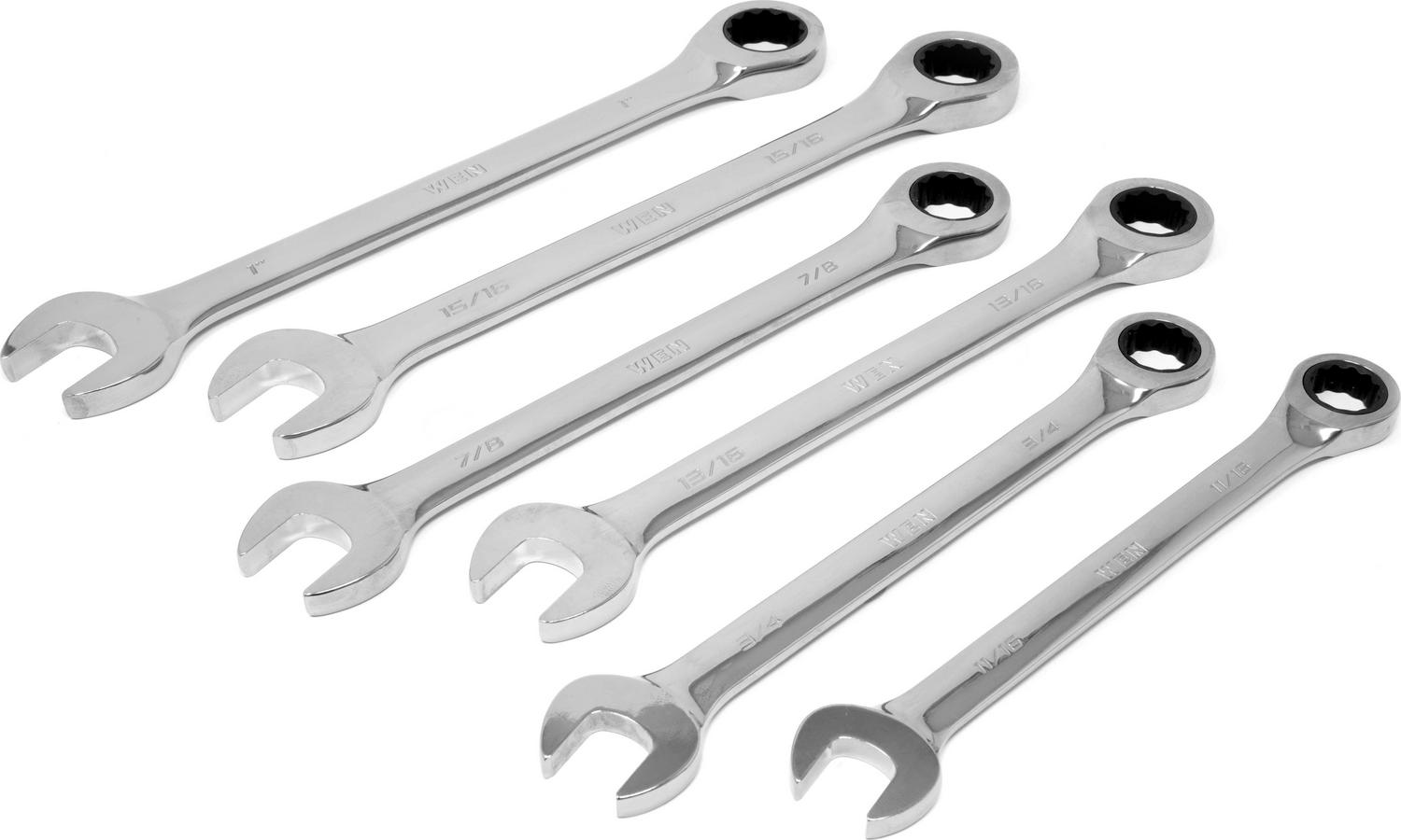 WEN 13-Piece Professional-Grade Ratcheting SAE Combination Wrench Set with Storage Rack