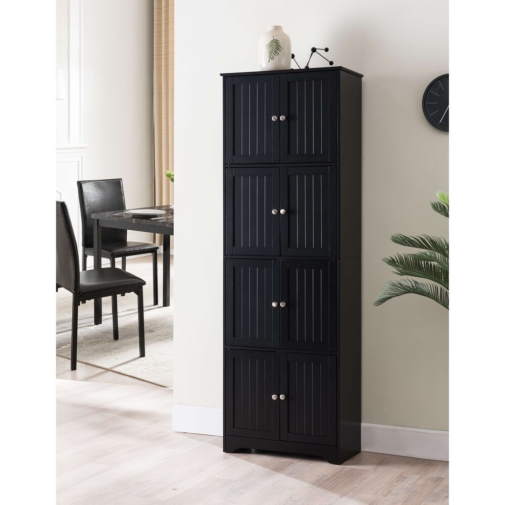 4 Tier Kitchen Pantry Storage Cabinet with 8 Doors  Black