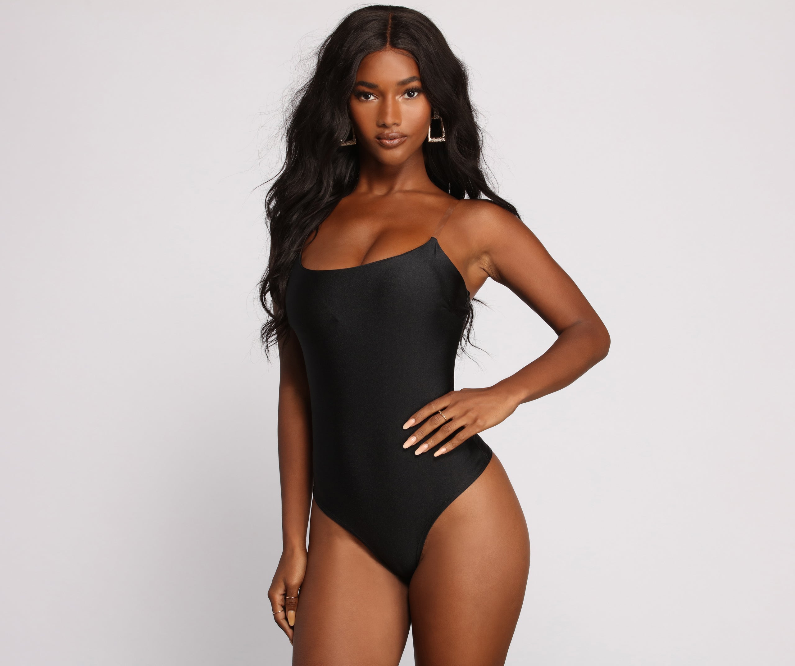 Sleek Satin Clear Strap Bodysuit