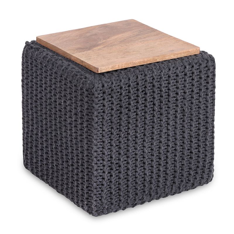 Joana Pouf Hand Knitted， Wooden Tray