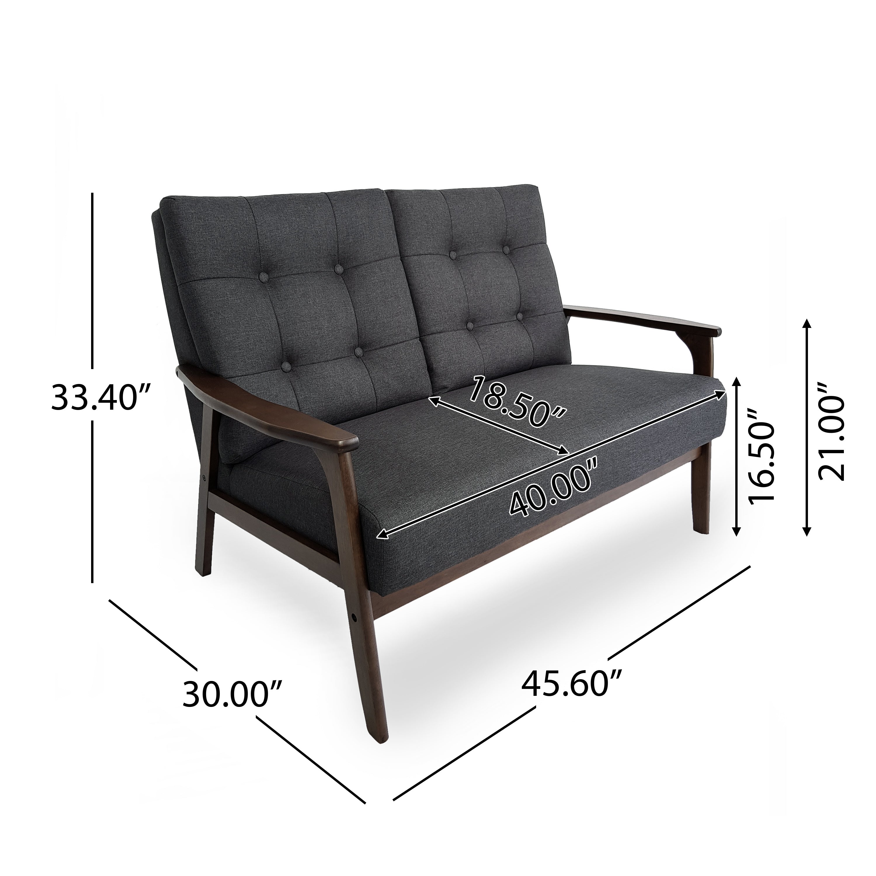 Samulle Mid Century Waffle Stitch Tufted Accent Loveseat with Rubberwood Legs - Black and Walnut Finish