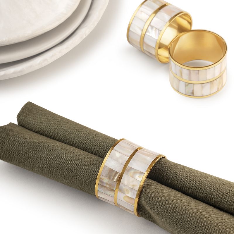 GAURI KOHLI Primrose White Pearl Napkin Rings， Set of 6