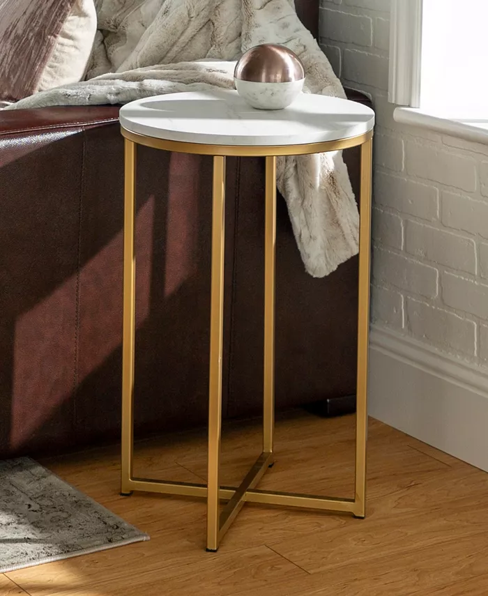 Walker Edison Modern Glam 2-Piece Metal-X Leg Side Table Set