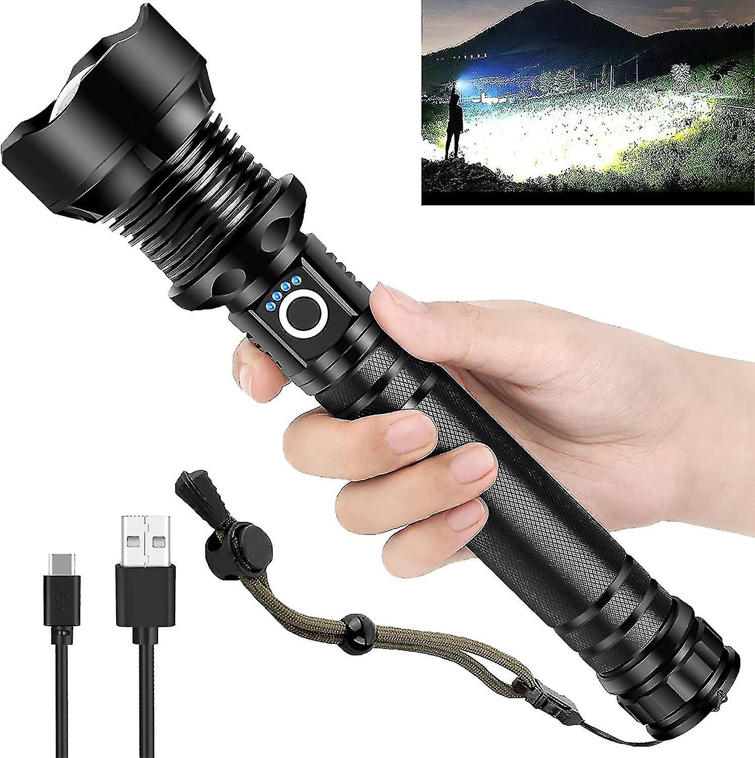 Rechargeable Led Flashlight， High Lumens Super Bright Flashlight， Tactical Xhp90 Flashlight With 5 M