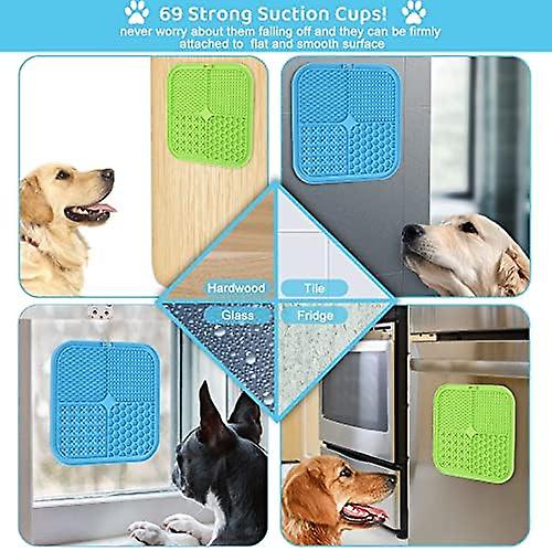 Lick Mat for Dogs 2 Packs - Slow Feeder Dog Licking Mat with Suction （Green+Blue）